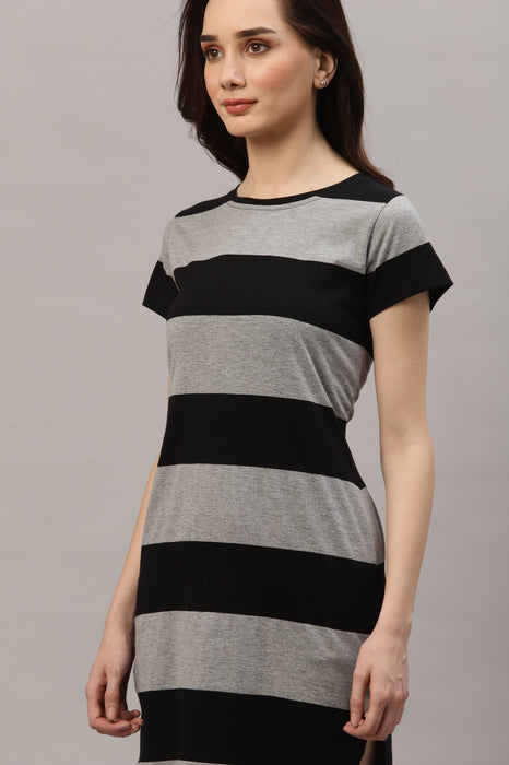 Black And Grey Horizontal Stripe Dress