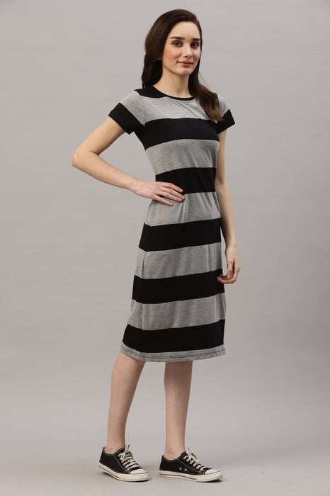 Black And Grey Horizontal Stripe Dress