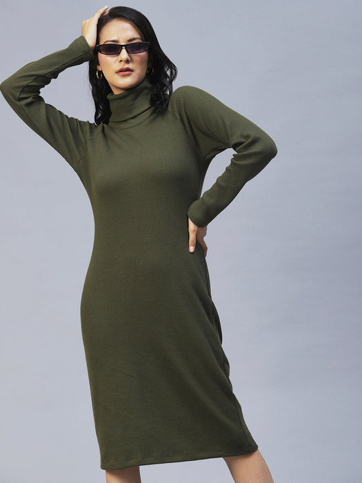 Turtle Neck Waffle Knit Bodycon Dress