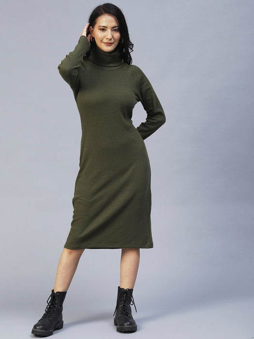 Turtle Neck Waffle Knit Bodycon Dress