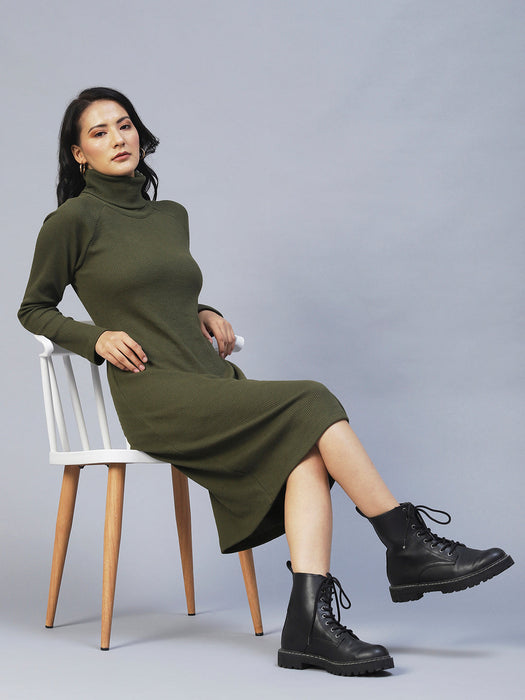 Turtle Neck Waffle Knit Bodycon Dress