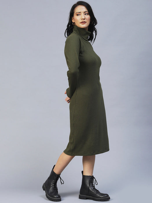 Turtle Neck Waffle Knit Bodycon Dress