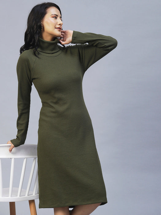 Turtle Neck Waffle Knit Bodycon Dress