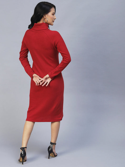 Turtle Neck Waffle Knit Bodycon Dress