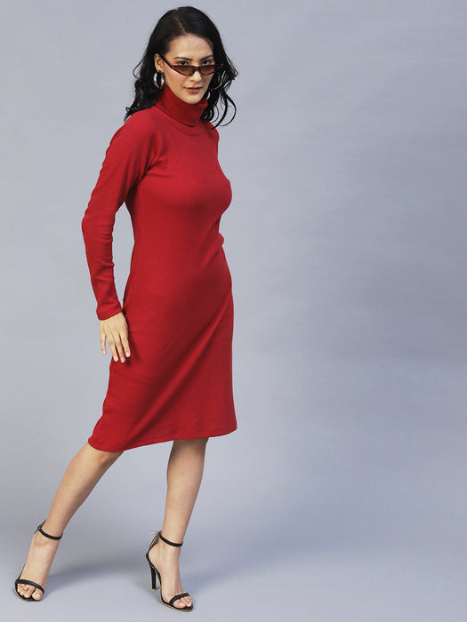 Turtle Neck Waffle Knit Bodycon Dress