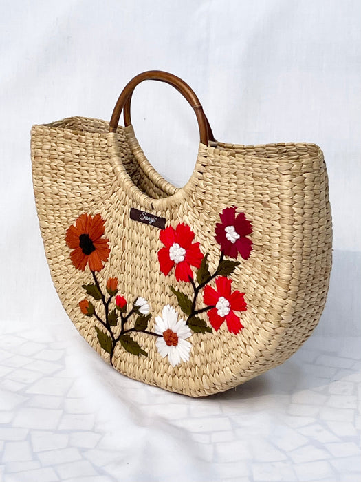 Floral Embroidery Kauna Handwoven Handbag