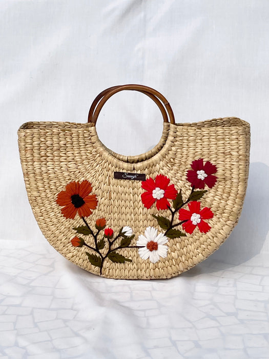 Floral Embroidery Kauna Handwoven Handbag