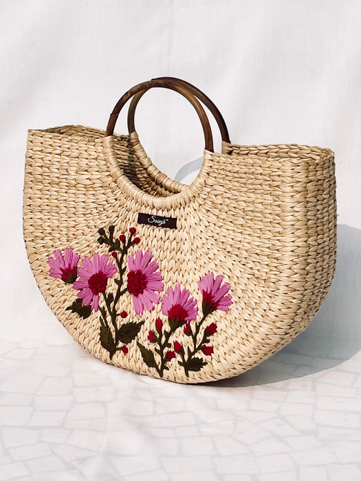 Pink Floral Kauna Handwoven Embroidered Handbag