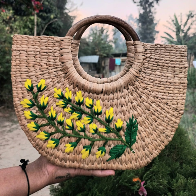 Hand-embroidered Yellow Flower Handbag