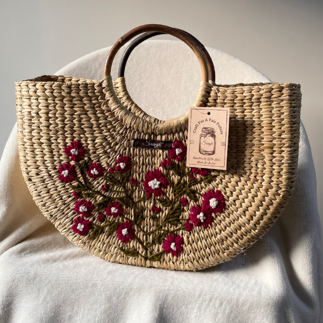 Maroon & White Kauna Handwoven Embroidered Handbag