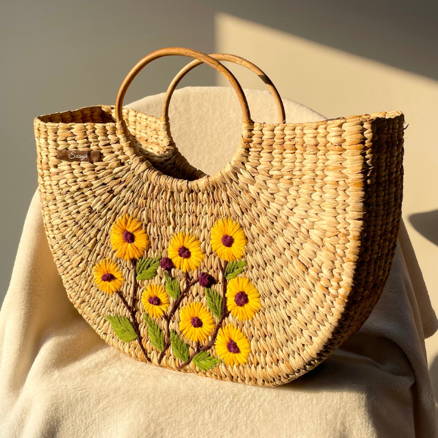 Sunflower Water Reed Handwoven Embroidered Handbag