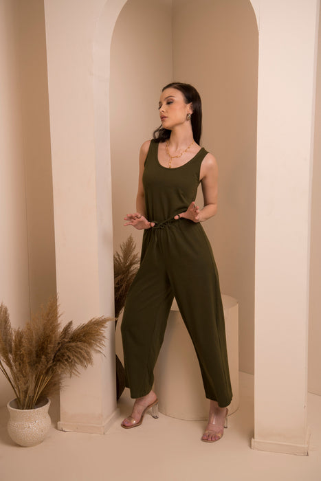 Solid Khaki Jumpsuit