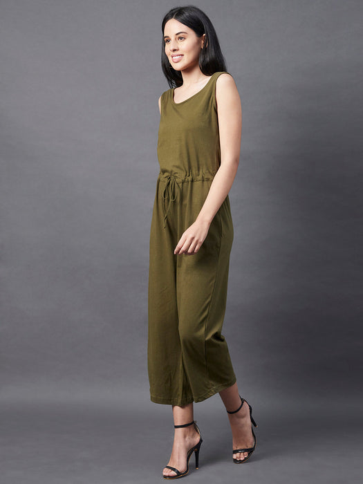 Solid Khaki Sleeveless Jumpsuit