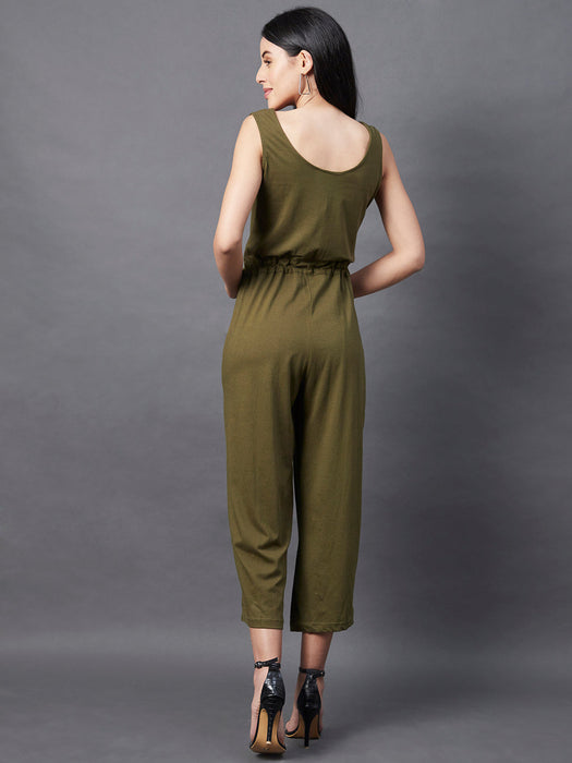 Solid Khaki Sleeveless Jumpsuit