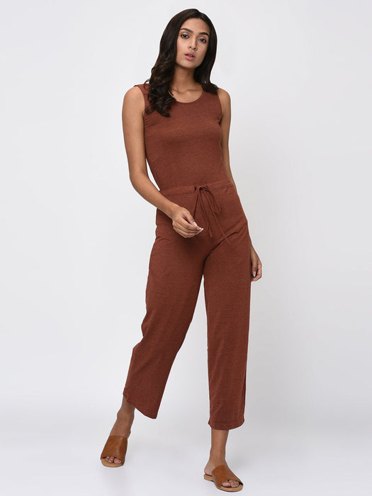 Rust Brown Sleeveless Jumpsuit for Women