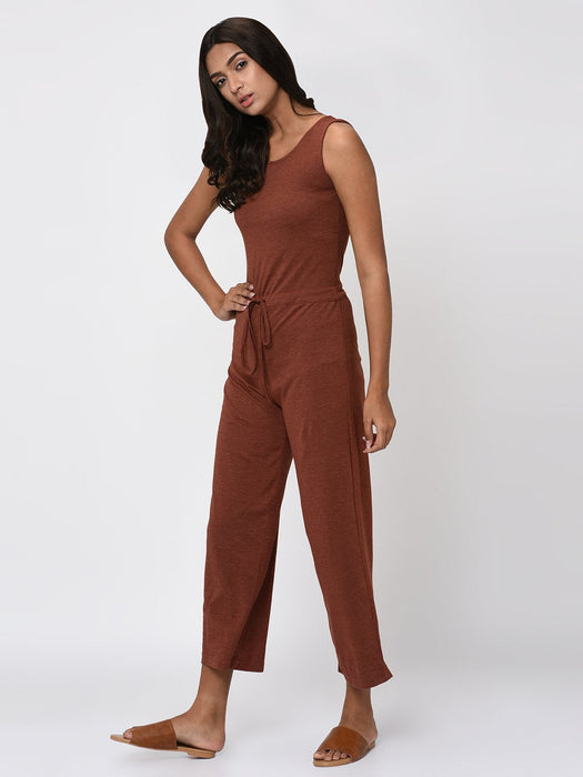 Rust Brown Sleeveless Jumpsuit for Women