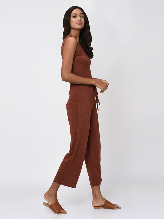 Rust Brown Sleeveless Jumpsuit for Women