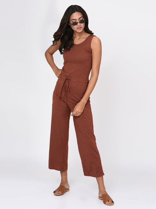 Rust Brown Sleeveless Jumpsuit for Women