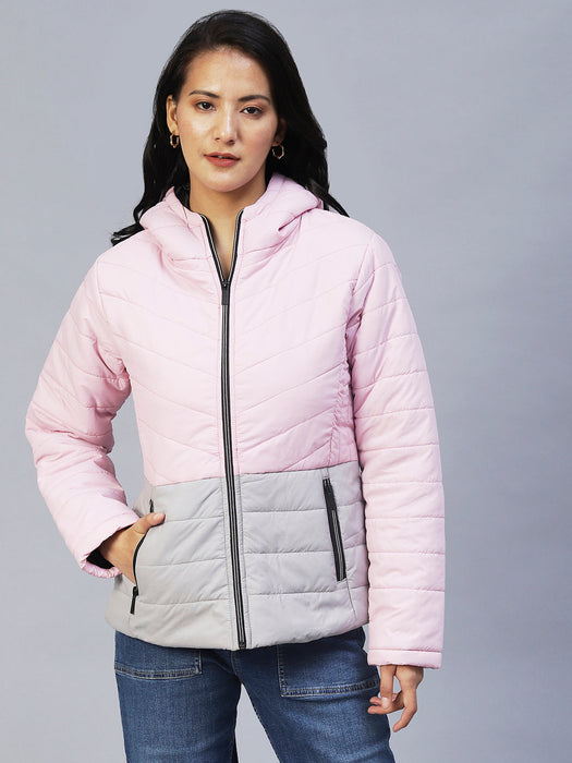 Pink Double Shade Peplum Cut Puffer Jacket