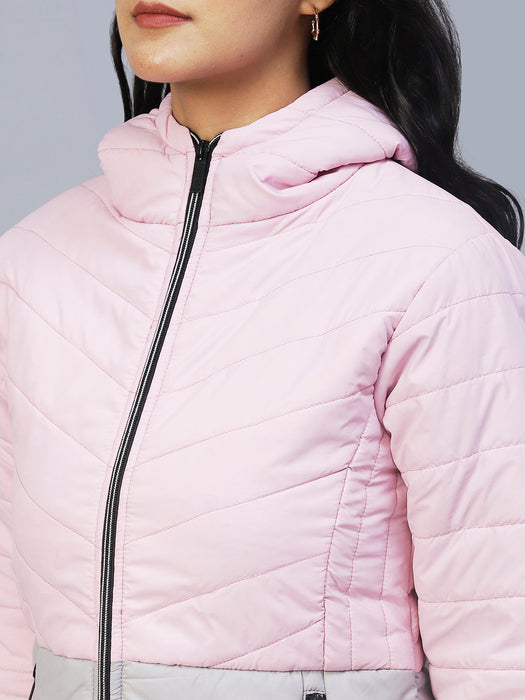 Pink Double Shade Peplum Cut Puffer Jacket