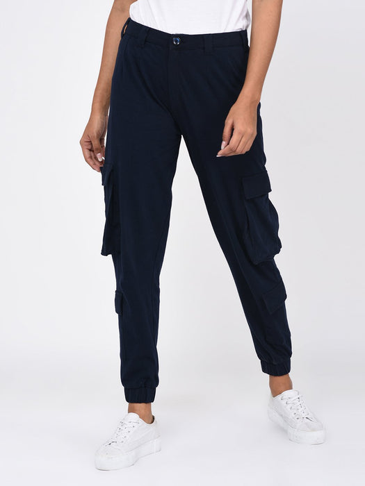 Navy Blue Cargo Pockets Jogger for Women