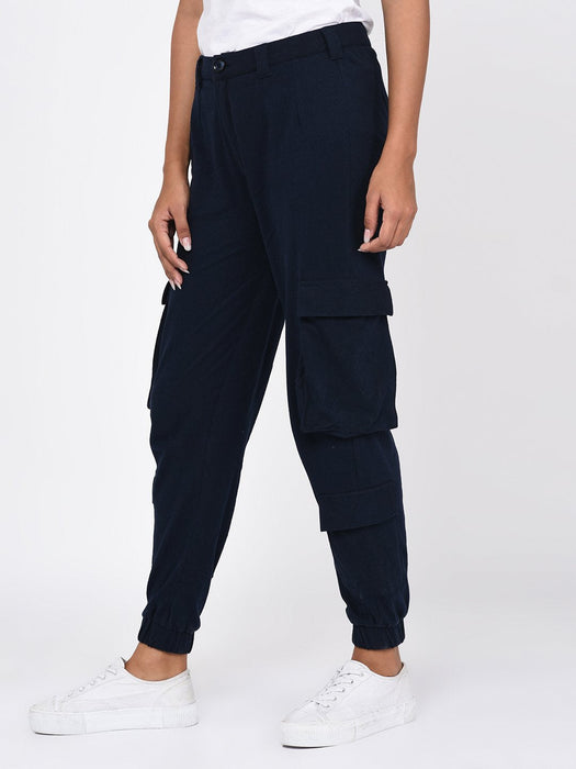 Navy Blue Cargo Pockets Jogger for Women