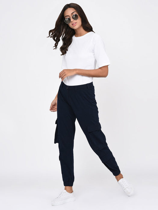 Navy Blue Cargo Pockets Jogger for Women