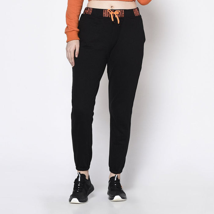 Black Printed Waist Band Cotton Fleece Jogger