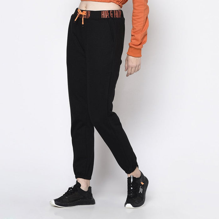 Black Printed Waist Band Cotton Fleece Jogger