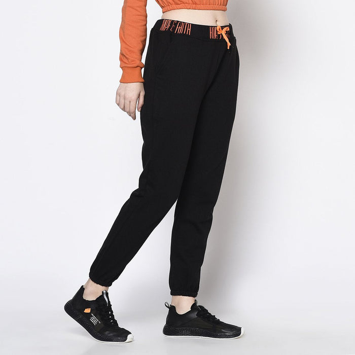 Black Printed Waist Band Cotton Fleece Jogger