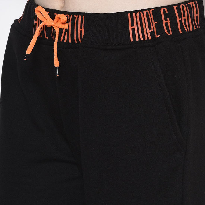 Black Printed Waist Band Cotton Fleece Jogger