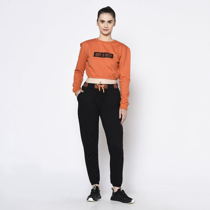 Black Printed Waist Band Cotton Fleece Jogger