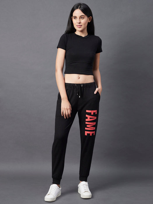 Black FAME Printed Cotton Terry Jogger