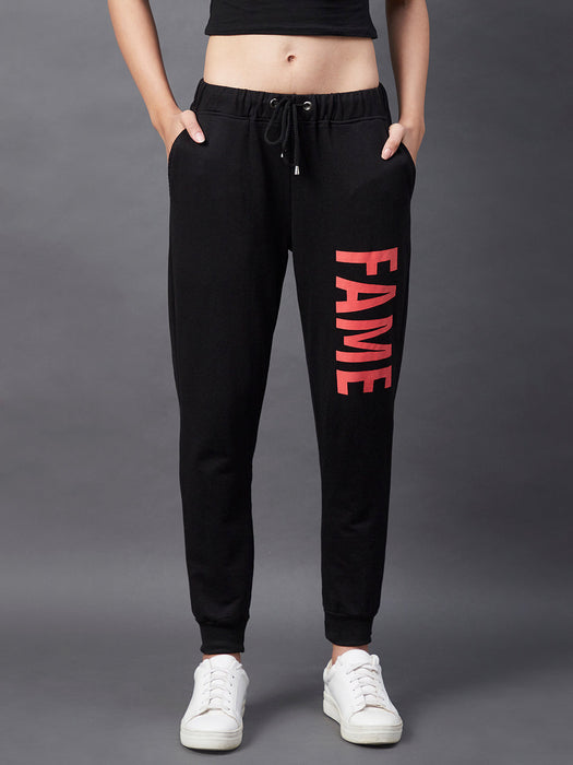 Black FAME Printed Cotton Terry Jogger