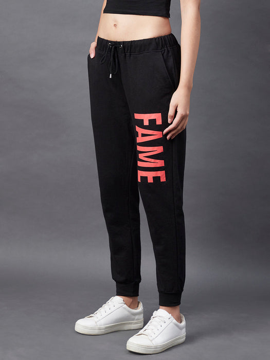 Black FAME Printed Cotton Terry Jogger