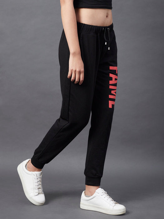 Black FAME Printed Cotton Terry Jogger