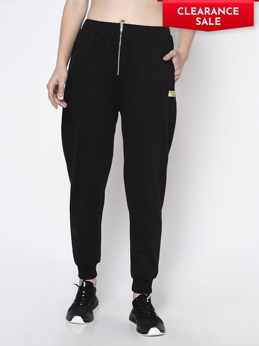 Black Zippered With Patch Pocket Terry Jogger