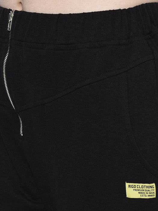 Black Zippered With Patch Pocket Terry Jogger