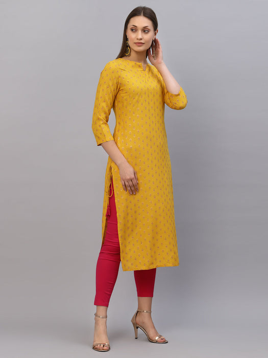 Yellow Printed Rayon Kurta