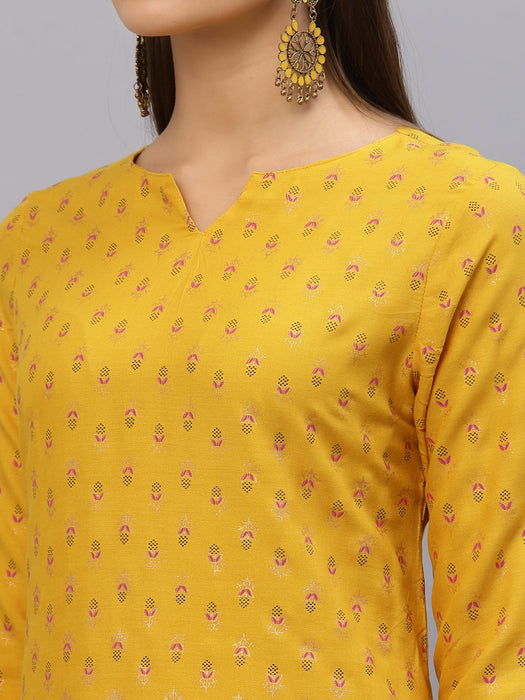 Yellow Printed Rayon Kurta