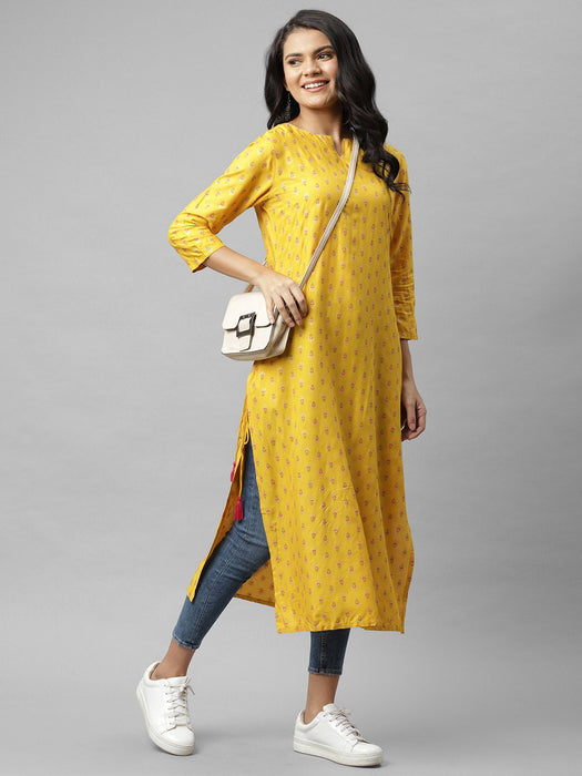 Yellow Printed Straigth Kurta