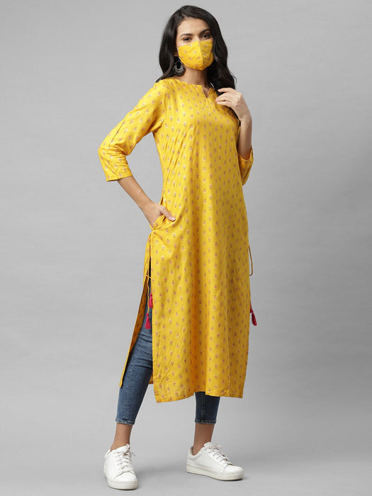 Yellow Printed Straigth Kurta