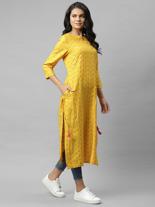 Yellow Printed Straigth Kurta