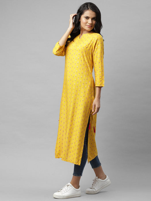 Yellow Printed Straigth Kurta