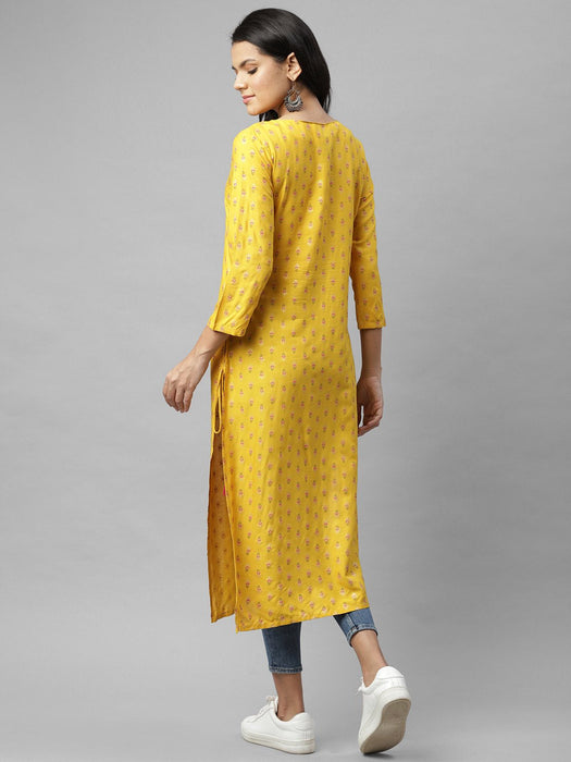 Yellow Printed Straigth Kurta