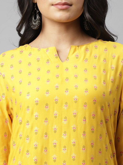 Yellow Printed Straigth Kurta