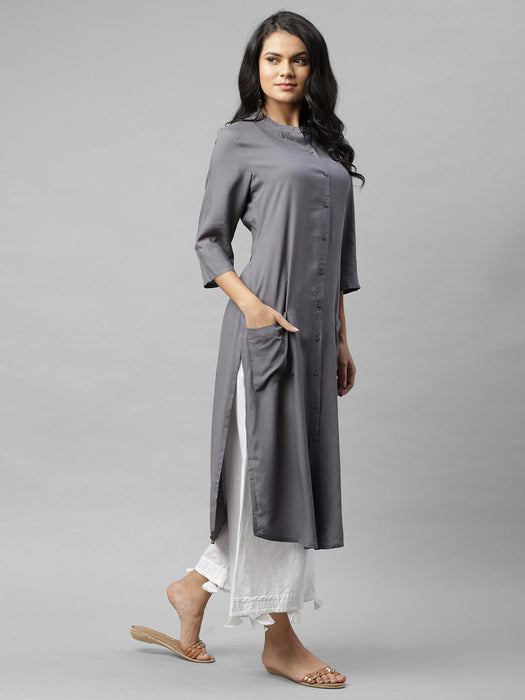 Front Open Band Collar Straight Kurta