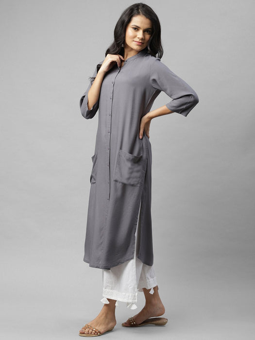 Front Open Band Collar Straight Kurta