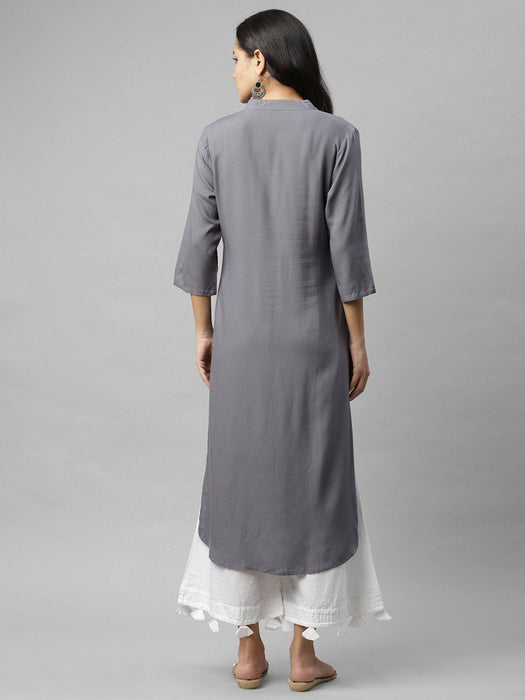 Front Open Band Collar Straight Kurta