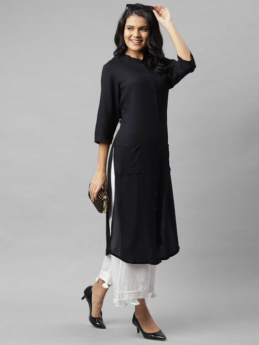 Front Open Band Collar Straight Kurta